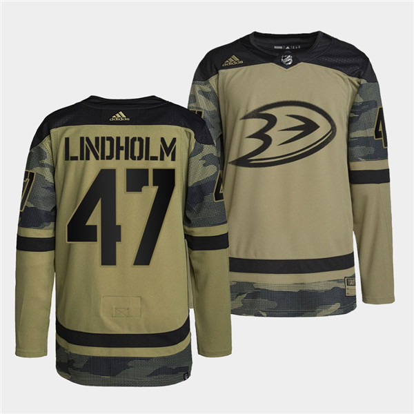 Personalized Men’s Anaheim Ducks #47 Hampus Lindholm 2022 Camo Military Appreciation Night Stitched Jersey