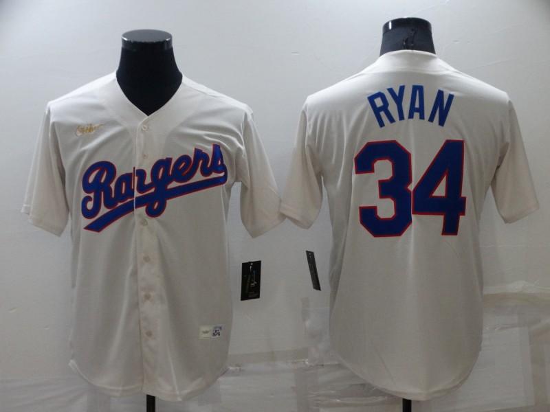 Personalized Men’s Texas Rangers #34 Nolan Ryan Cream Cool Base Stitched Baseball Jersey