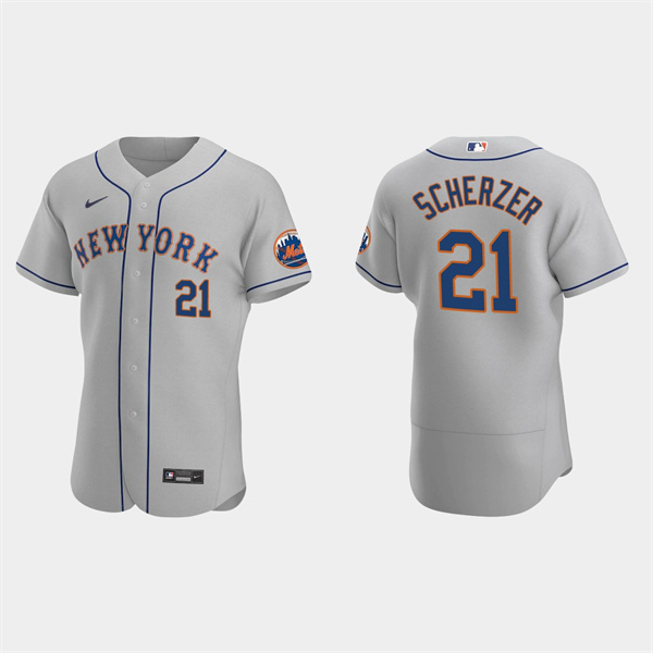 Personalized Men’s New York Mets #21 Max Scherzer Grey Flex Base Stitched Jersey