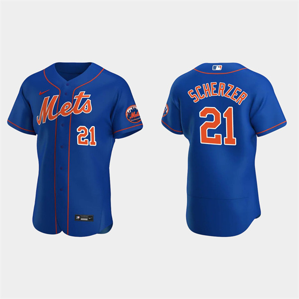Personalized Men’s New York Mets #21 Max Scherzer Royal Flex Base Stitched Jersey