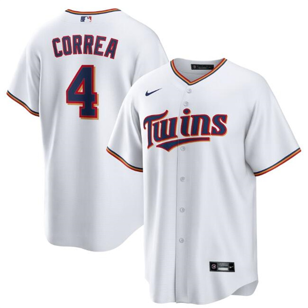 Personalized Men’s Minnesota Twins #4 Carlos Correa White Cool Base Stitched Jersey