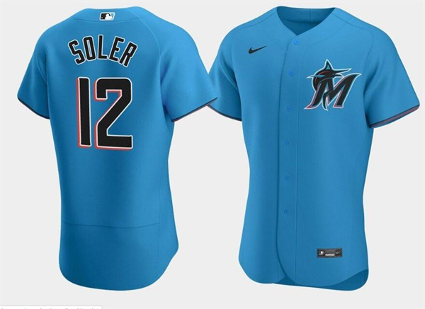 Personalized Men’s Miami Marlins #12 Jorge Soler Blue Flex Base Stitched Jersey