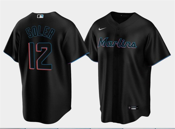 Personalized Men’s Miami Marlins #12 Jorge Soler Black Cool Base Stitched Jersey