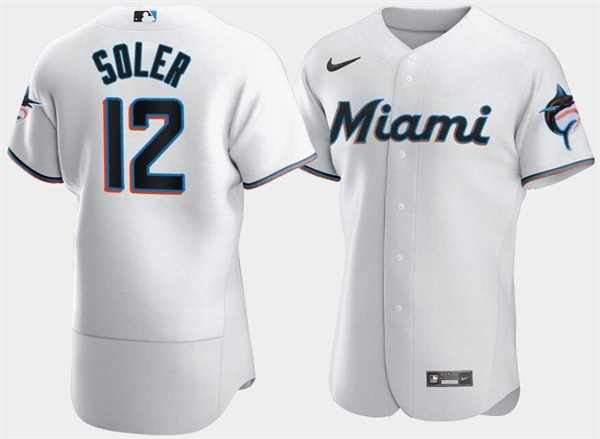 Personalized Men’s Miami Marlins #12 Jorge Soler White Flex Base Stitched Jersey