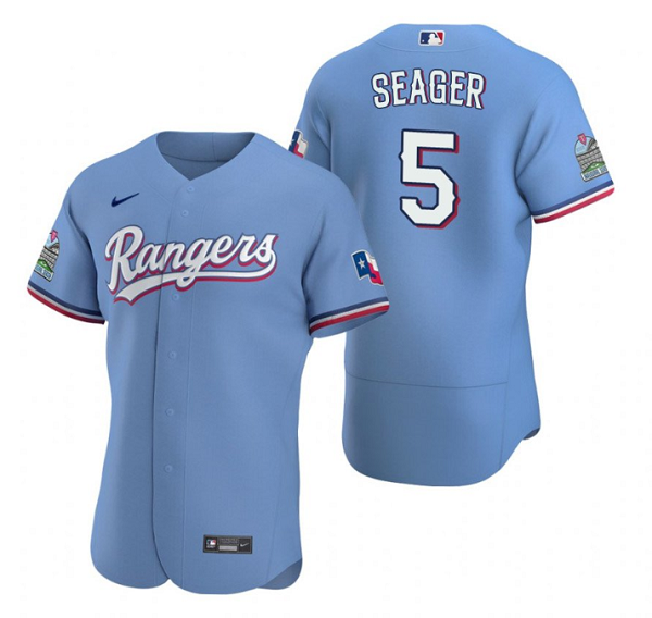 Personalized Men’s Texas Rangers #5 Corey Seager Light Blue Flex Base Stitched Jersey