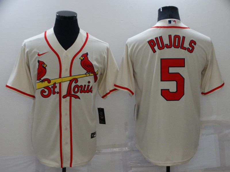 Personalized Men’s St. Louis Cardinals #5 Albert Pujols Cream Cool Base Stitched Jersey