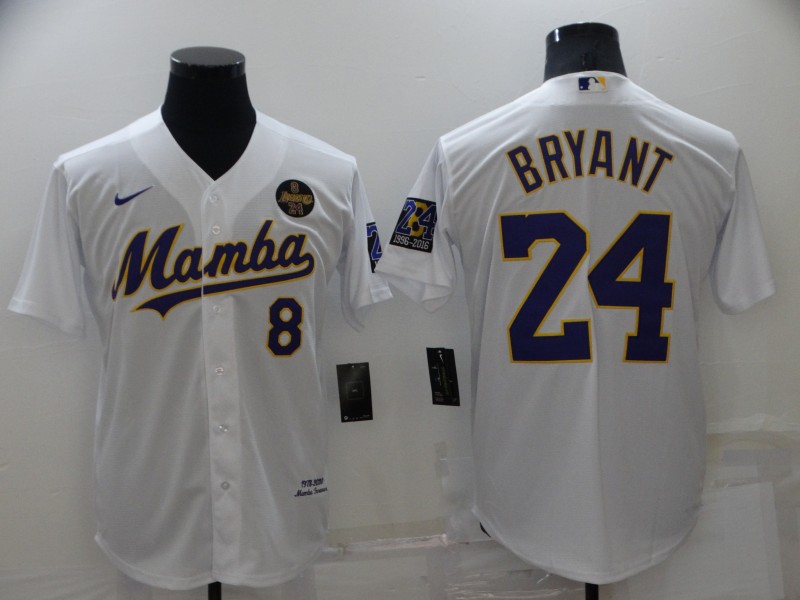 Personalized Men’s Los Angeles Dodgers Front #8 Back #24 Kobe Bryant ‘Mamba’ White Cool Base Stitched Jersey