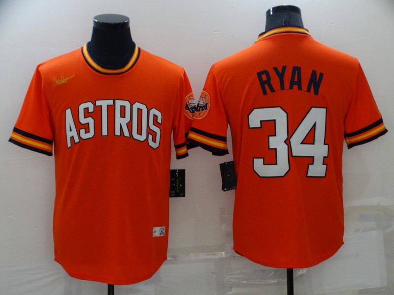 Personalized Men’s Houston Astros #34 Nolan Ryan Orange Cool Base Stitched Jersey