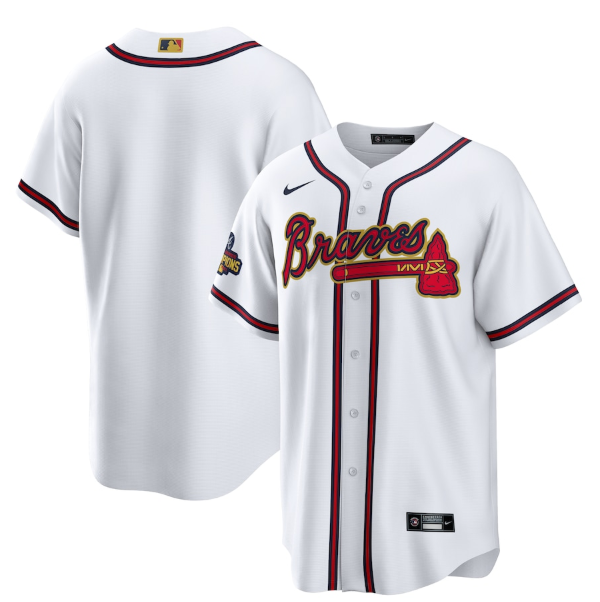 Personalized Men’s Atlanta Braves Blank 2022 White Gold World Series Champions Program Cool Base Stitched Baseball Jersey