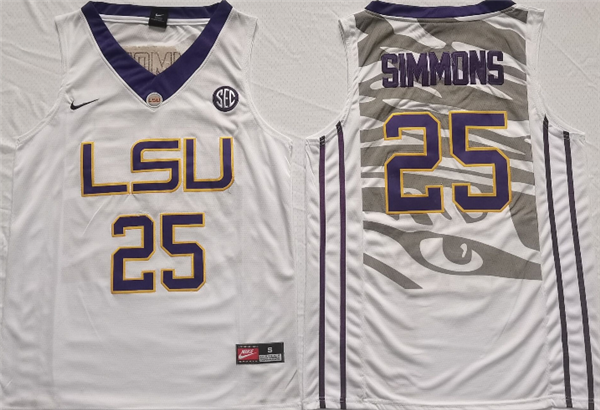 Personalized Men’s LSU Tigers #25 Ben Simmons White Stitched Jersey