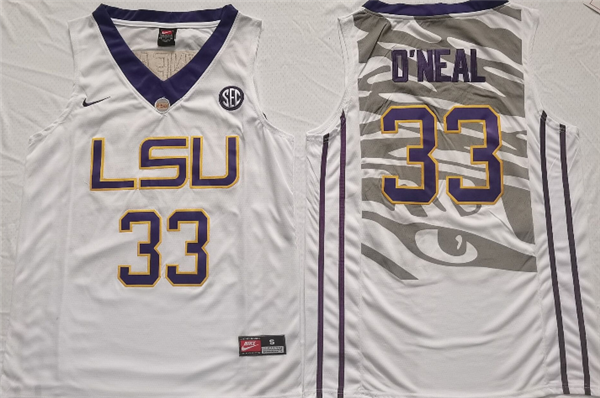 Personalized Men’s LSU Tigers #33 Shaquille O’Neal White Stitched Jersey