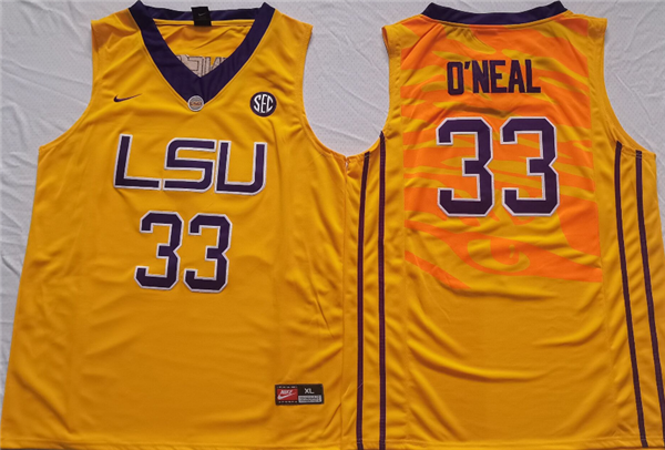 Personalized Men’s LSU Tigers #33 Shaquille O’Neal Yellow Stitched Jersey