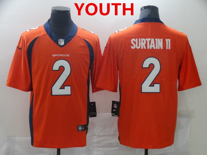 Personalized Youth Denver Broncos #2 Surtain II Orange Untouchable Limited 2021 NFL Jersey