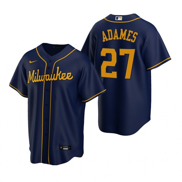 Personalized Men’s Milwaukee Brewers #27 Willy Adames Navy Cool Base Stitched Jersey