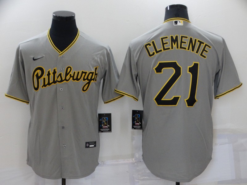 Personalized Men’s Pittsburgh Pirates #21 Roberto Clemente Grey Cool Base Stitched Jersey
