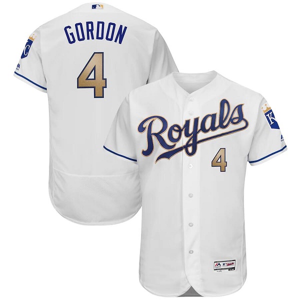 Personalized Men’s Kansas City Royals #4 Alex Gordon White Gold Flex Base Stitched Jersey