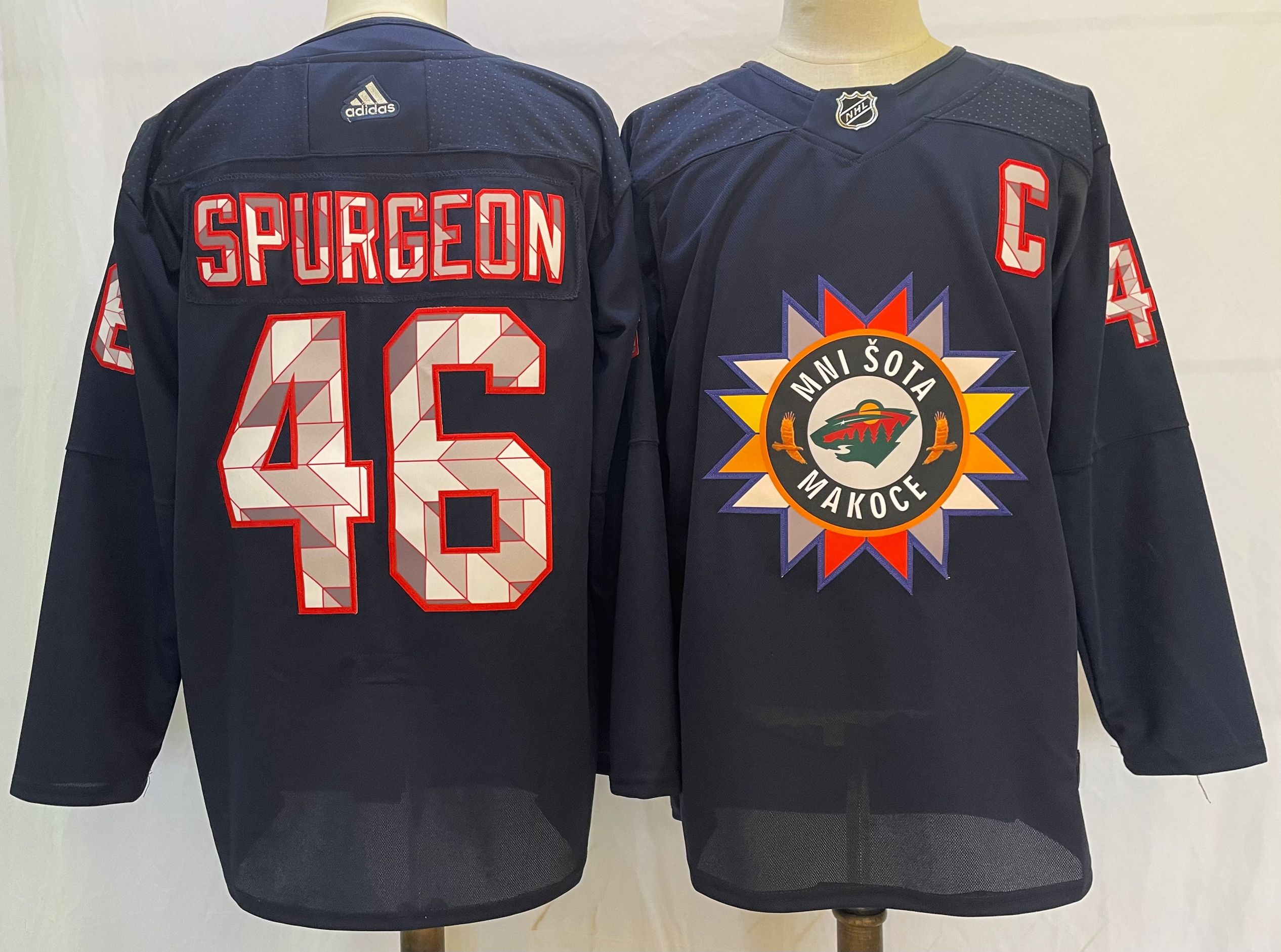 Personalized Wild 46 Jared Spurgeon Navy 2022 Jersey