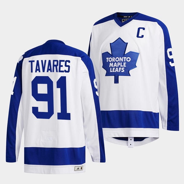 Personalized Men’s Toronto Maple Leafs #91 John Tavares White Classics Primary Logo Stitched Jersey