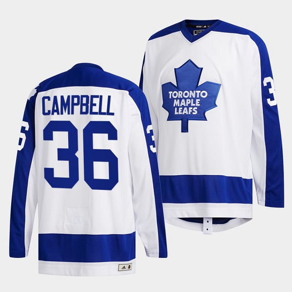 Personalized Men’s Toronto Maple Leafs #36 Jack Campbell White Classics Primary Logo Stitched Jersey