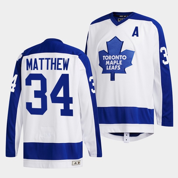 Personalized Men’s Toronto Maple Leafs #34 Auston Matthews White Classics Primary Logo Stitched Jersey