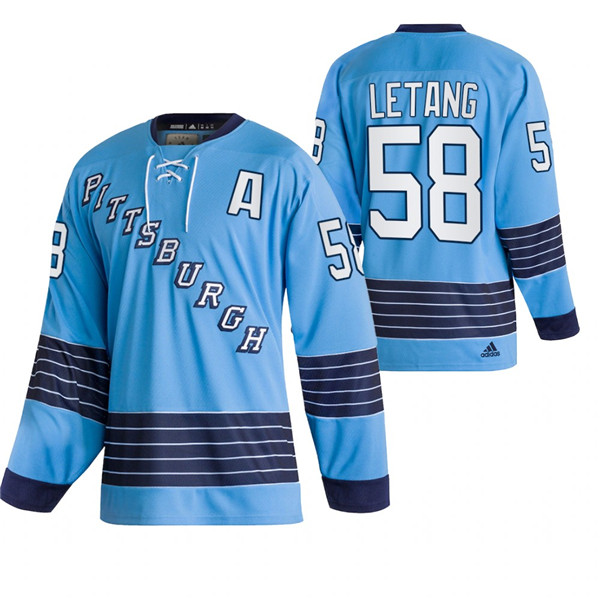 Personalized Men’s Pittsburgh Penguins #58 Kris Letang 2022 Blue Classics Stitched Jersey