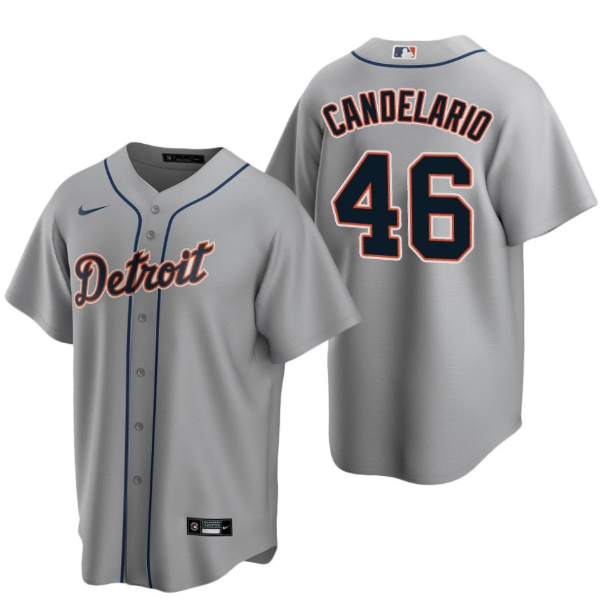 Personalized Men’s Detroit Tigers #46 Jeimer Candelario Grey Cool Base Stitched Jersey