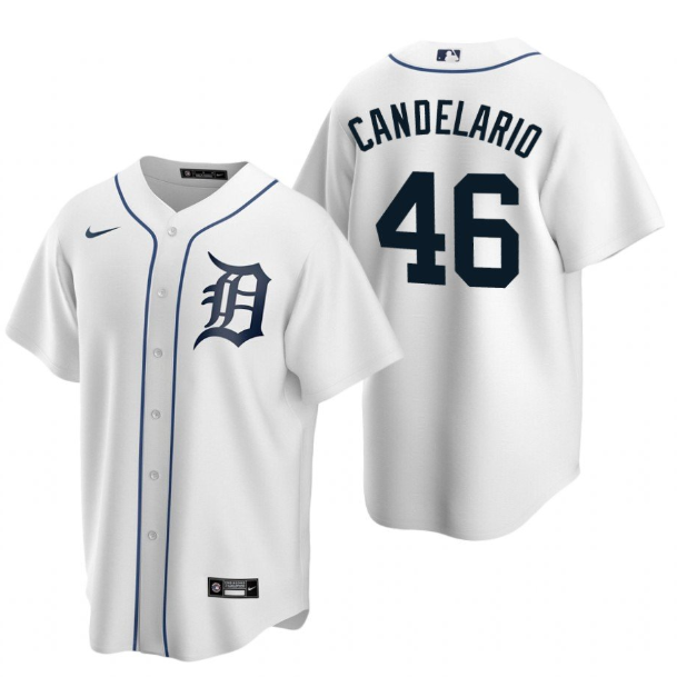 Personalized Men’s Detroit Tigers #46 Jeimer Candelario White Cool Base Stitched Jersey