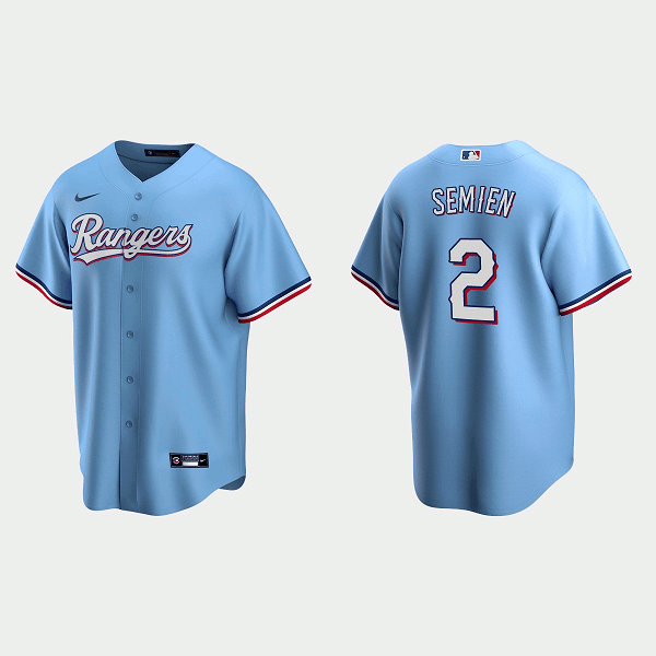 Personalized Men’s Texas Rangers #2 Marcus Semien Light Blue Cool Base Stitched Baseball Jersey