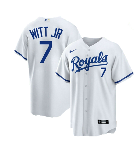 Personalized Men’s Kansas City Royals #7 Bobby Witt Jr. White Cool Base Stitched Jersey