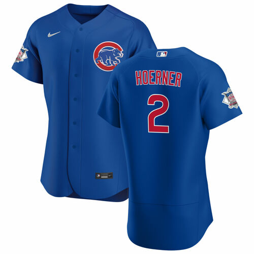 Personalized Men’s Chicago Cubs #2 Nico Hoerner Blue Flex Base Stitched Jersey