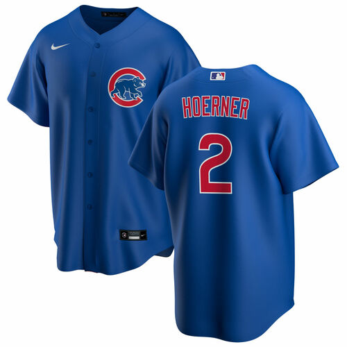 Personalized Men’s Chicago Cubs #2 Nico Hoerner Blue Cool Base Stitched Baseball Jersey