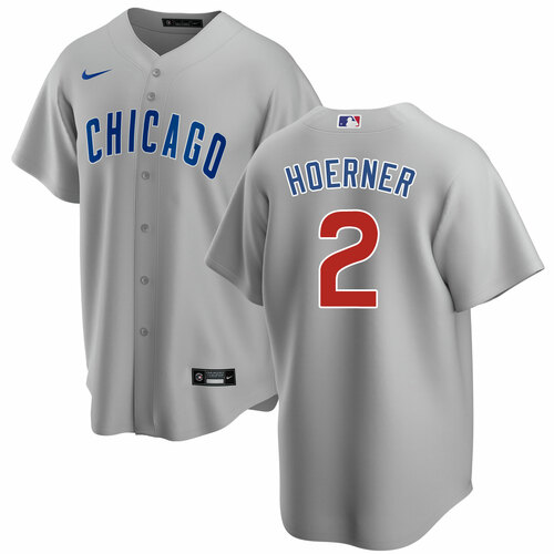 Personalized Men’s Chicago Cubs #2 Nico Hoerner Grey Cool Base Stitched Baseball Jersey