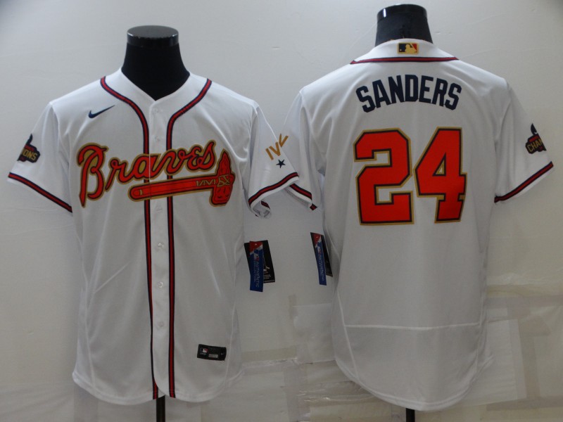 Personalized Men’s Atlanta Braves #24 Deion Sanders 2022 White Gold World Series Champions Program Flex Base Stitched Baseball Jersey