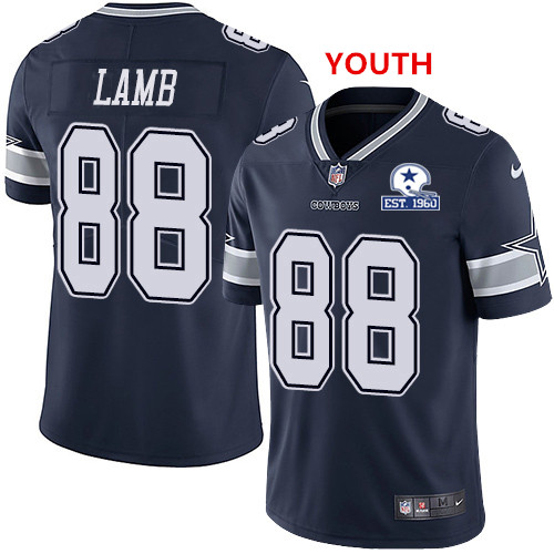 Personalized Youth Cowboys #88 CeeDee Lamb Navy Blue Team Color With Established In 1960 Patch NFL Untouchable Limited Jersey