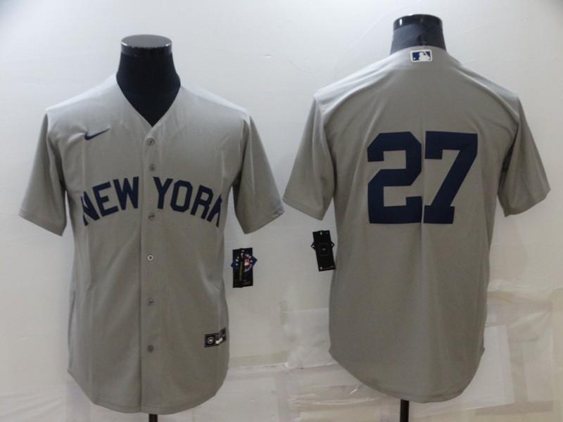 Personalized Men’s New York Yankees #27 Giancarlo Stanton 2021 Grey Field Of Dreams Cool Base Stitched Baseball Jersey