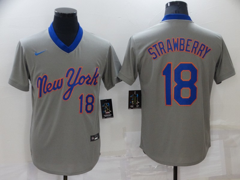 Personalized Men’s New York Mets #18 Darryl Strawberry Grey Stitched Baseball Jersey