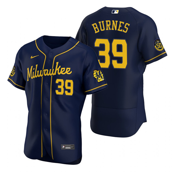 Personalized Men’s Milwaukee Brewers #39 Corbin Burnes Navy Flex Base Stitched MLB Jersey