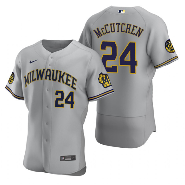 Personalized Men’s Milwaukee Brewers #24 Andrew McCutchen Grey Flex Base Stitched MLB Jersey