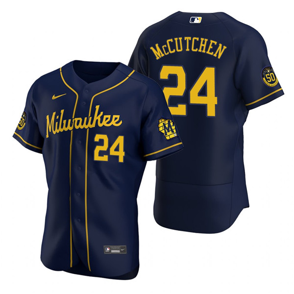 Personalized Men’s Milwaukee Brewers #24 Andrew McCutchen Navy Flex Base Stitched MLB Jersey