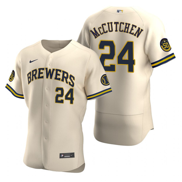 Personalized Men’s Milwaukee Brewers #24 Andrew McCutchen Cream Flex Base Stitched MLB Jersey