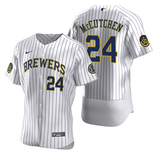 Personalized Men’s Milwaukee Brewers #24 Andrew McCutchen White Flex Base Stitched MLB Jersey