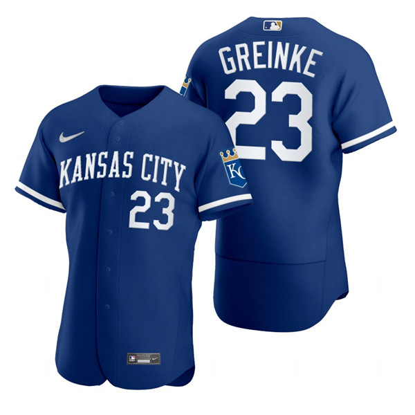Personalized Men’s Kansas City Royals #23 Zack Greinke Royal Flex Base Stitched Jersey