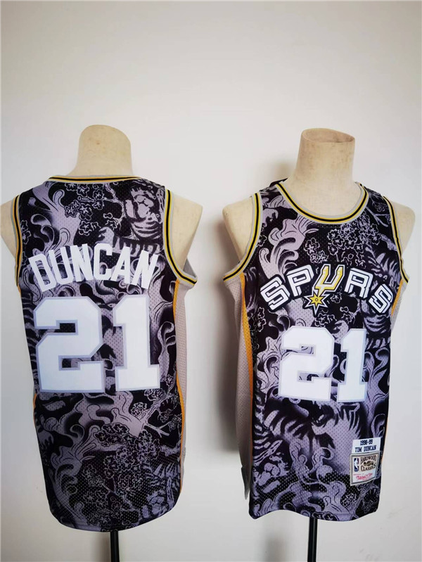 Personalized Men’s San Antonio Spurs #21 Tim Duncan 1998-99 Black Lunar New Year Tiger CNY 4.0 Throwback Stitched Jersey