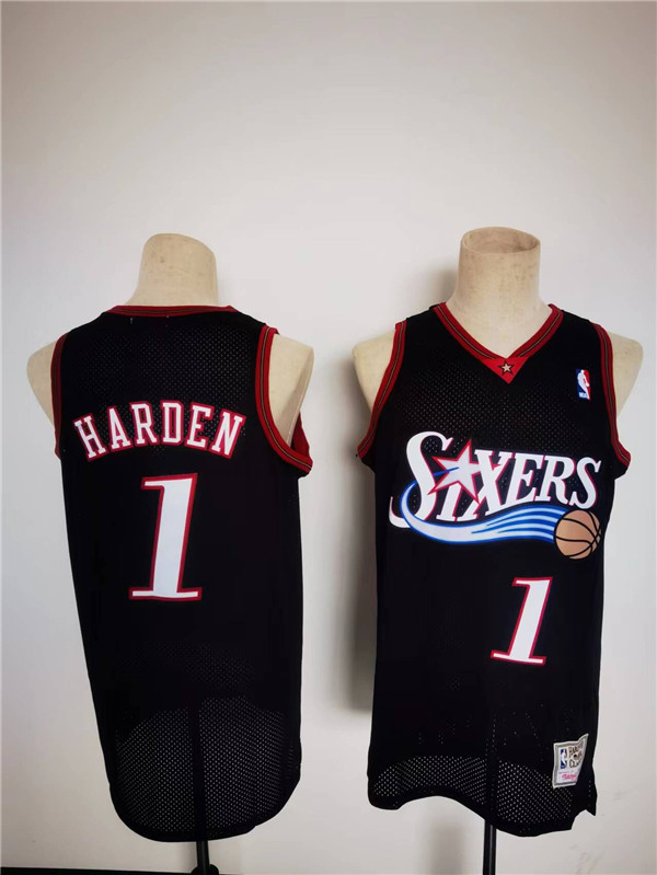 Personalized Men’s Philadelphia 76ers #1 James Harden Mitchell & Ness Black Classics Stitched Basketball Jersey