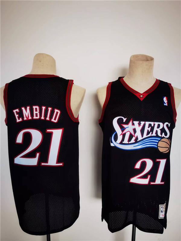 Personalized Men’s Philadelphia 76ers #21 Joel Embiid Mitchell & Ness Black Classics Stitched Basketball Jersey