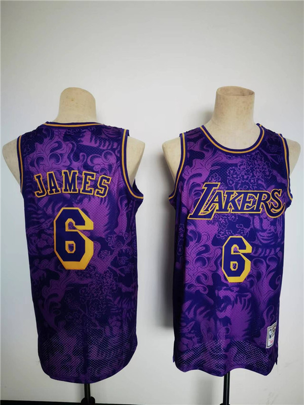 Personalized Men’s Los Angeles Lakers #6 LeBron James 2022 Purple Lunar New Year Tiger CNY 4.0 HWC Stitched Basketball Jersey