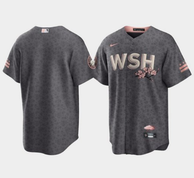 Personalized Men’s Washington Nationals Blank 2022 Grey City Connect Cherry Blossom Cool Base Stitched Jersey