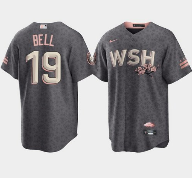 Personalized Men’s Washington Nationals #19 Josh Bell 2022 Grey City Connect Cherry Blossom Cool Base Stitched Jersey