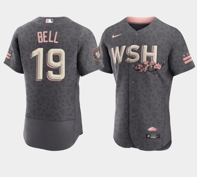 Personalized Men’s Washington Nationals #19 Josh Bell 2022 Grey City Connect Cherry Blossom Flex Base Stitched MLB Jersey
