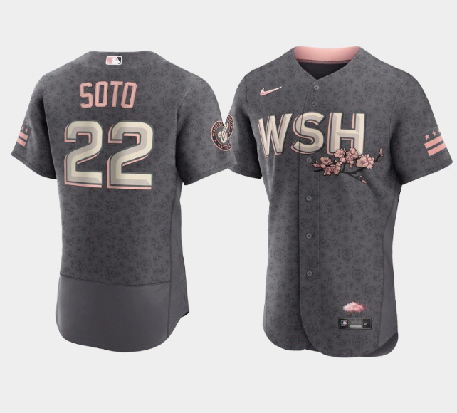 Personalized Men’s Washington Nationals #22 Juan Soto 2022 Grey City Connect Cherry Blossom Flex Base Stitched MLB Jersey